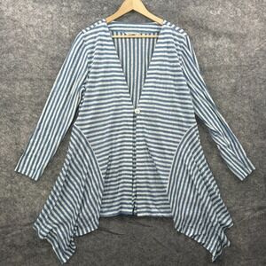 Soft Surroundings Sweater Womens Large Blue White Striped Linen Beachy Cardigan